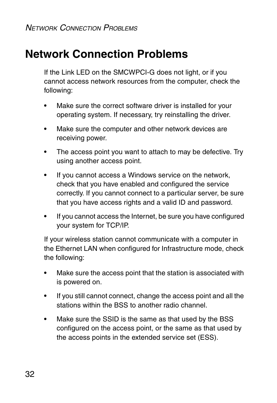 Network connection problems | SMC Networks SMC EZ Connect g SMCWPCI-G User Manual | Page 42 / 50