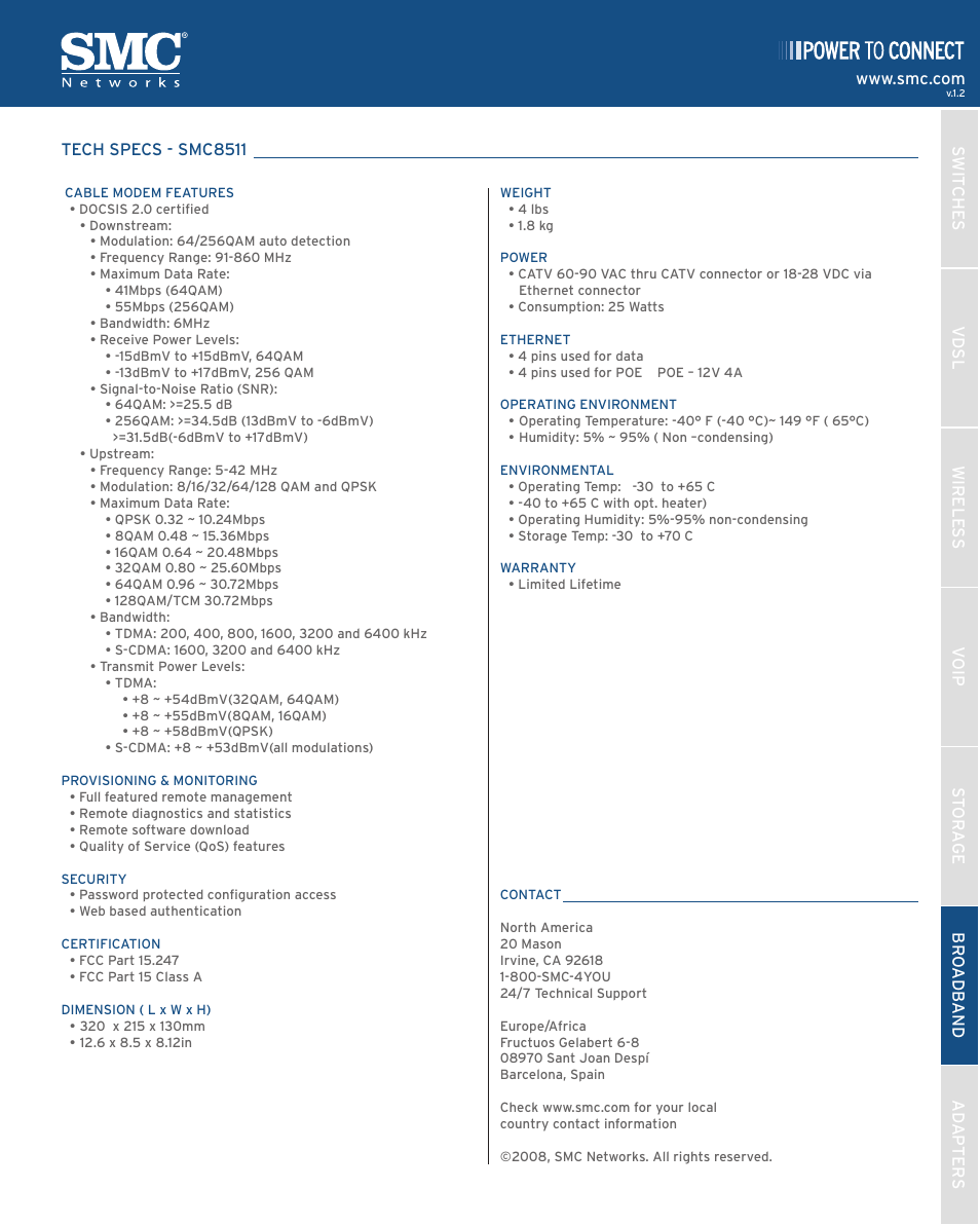 SMC Networks Outdoor Cable Modem SMC8511 User Manual | Page 2 / 2