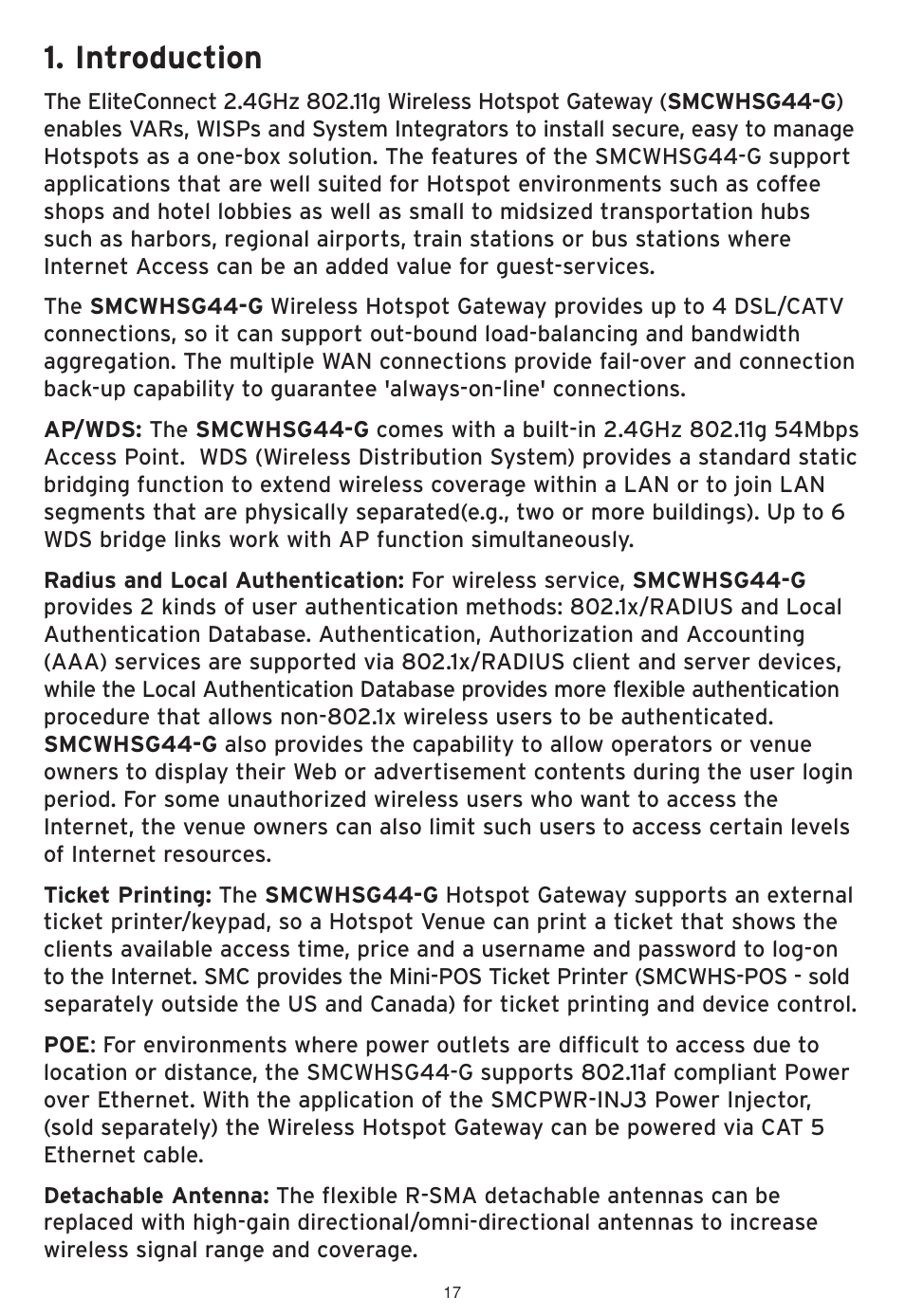 Introduction | SMC Networks SMCWHSG44-G User Manual | Page 18 / 100