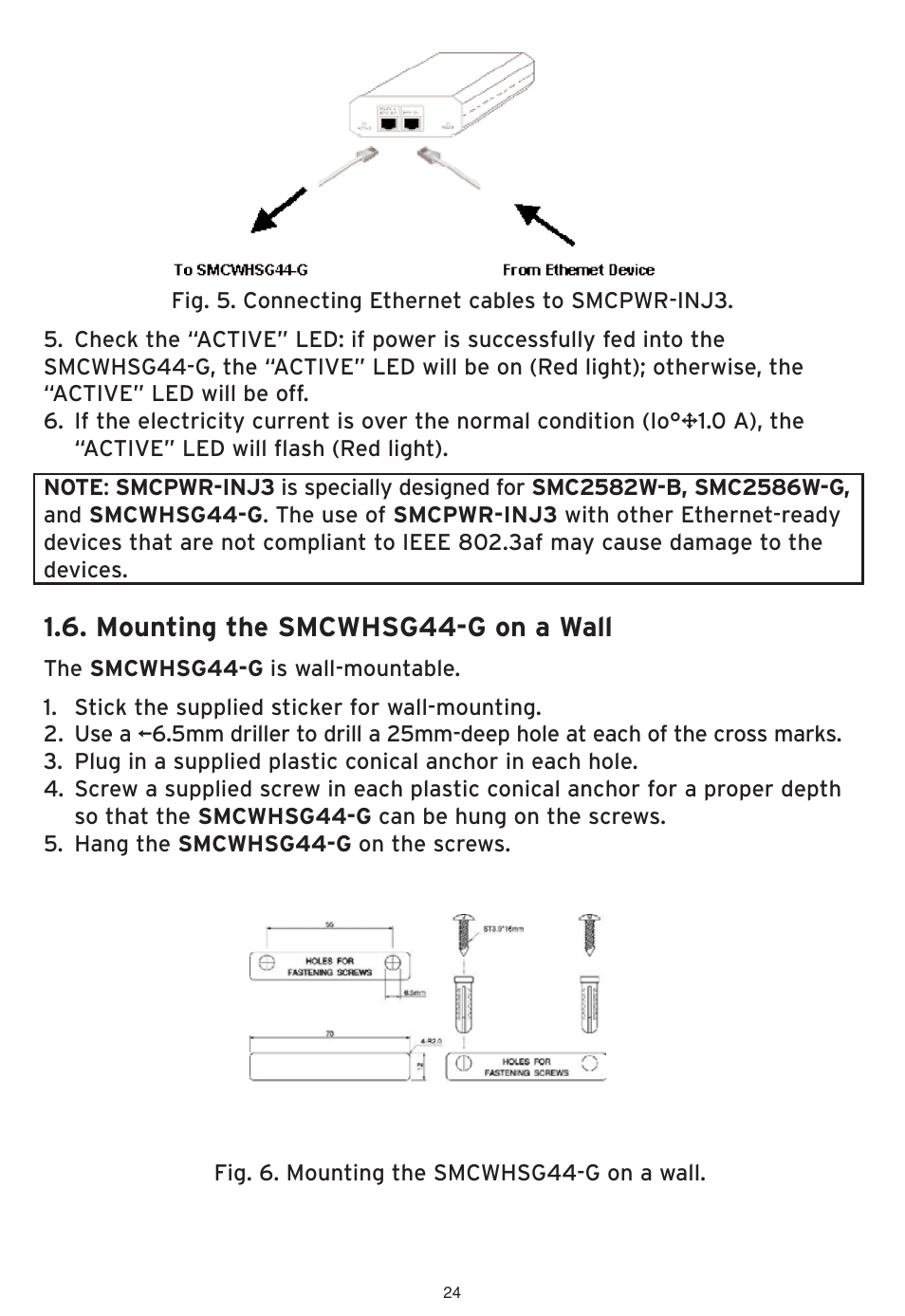 Mounting the smcwhsg44-g on a wall | SMC Networks SMCWHSG44-G User Manual | Page 25 / 100