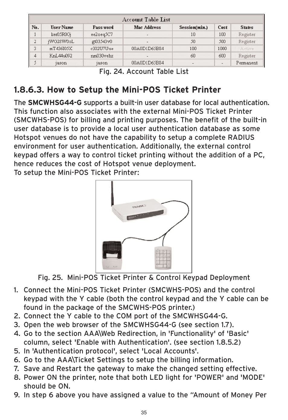 How to setup the mini-pos ticket printer | SMC Networks SMCWHSG44-G User Manual | Page 36 / 100