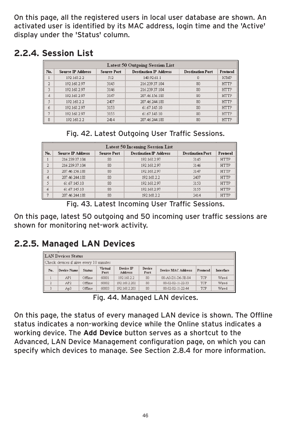 Session list, Managed lan devices | SMC Networks SMCWHSG44-G User Manual | Page 47 / 100