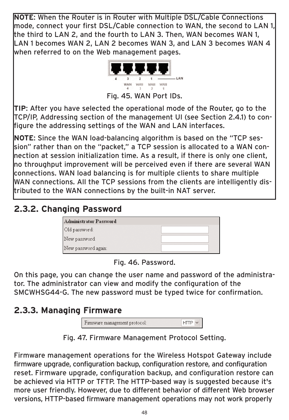 Changing password, Managing firmware | SMC Networks SMCWHSG44-G User Manual | Page 49 / 100