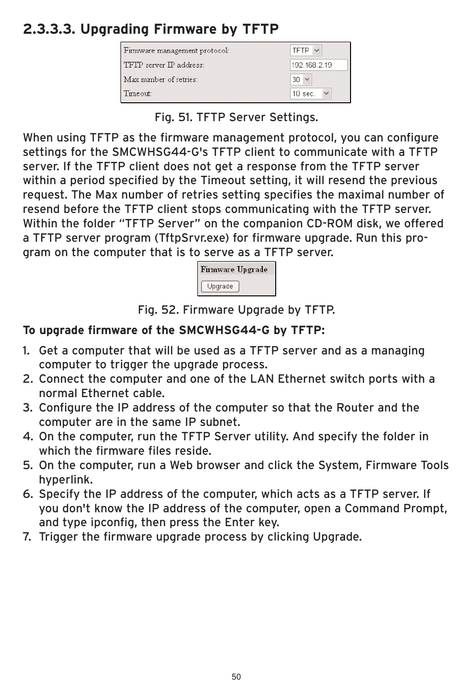 Upgrading firmware by tftp | SMC Networks SMCWHSG44-G User Manual | Page 51 / 100