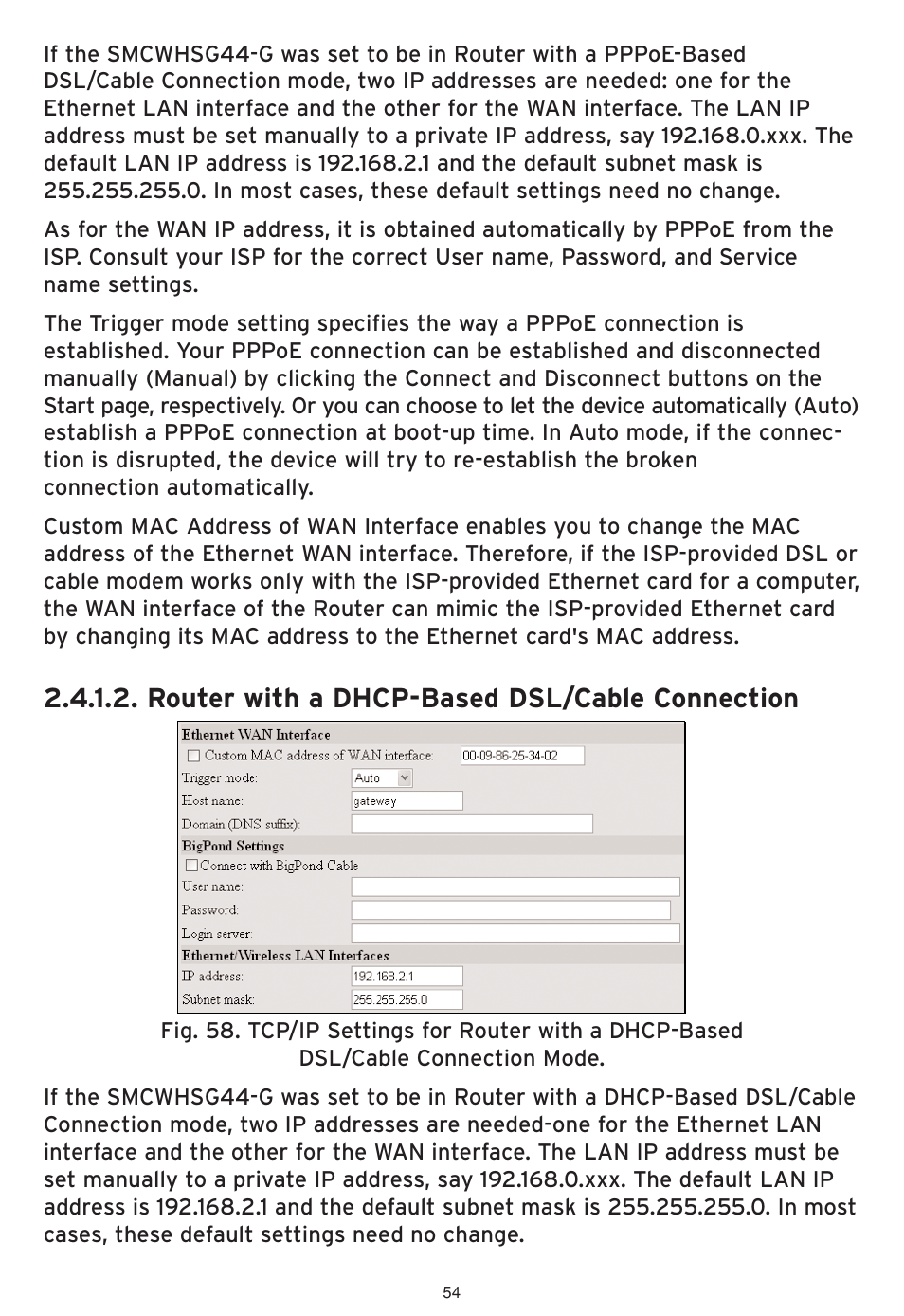 Router with a dhcp-based dsl/cable connection | SMC Networks SMCWHSG44-G User Manual | Page 55 / 100