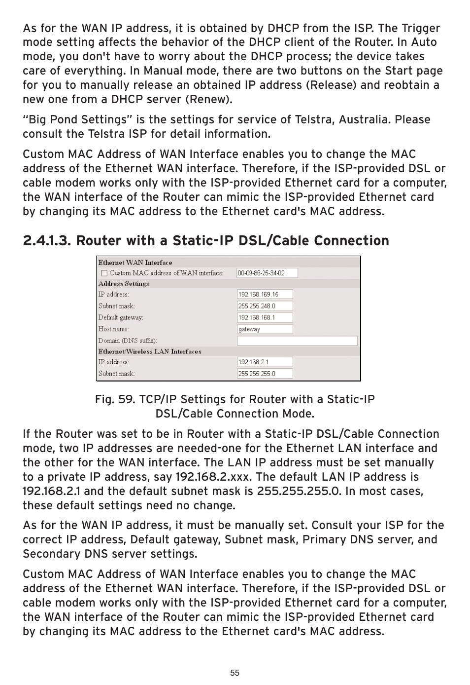 Router with a static-ip dsl/cable connection | SMC Networks SMCWHSG44-G User Manual | Page 56 / 100