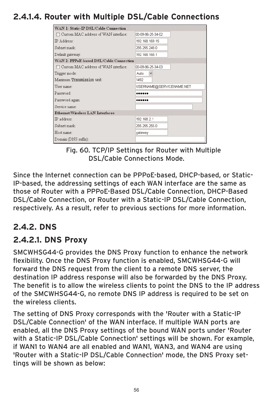 Router with multiple dsl/cable connections, Dns 2.4.2.1. dns proxy | SMC Networks SMCWHSG44-G User Manual | Page 57 / 100