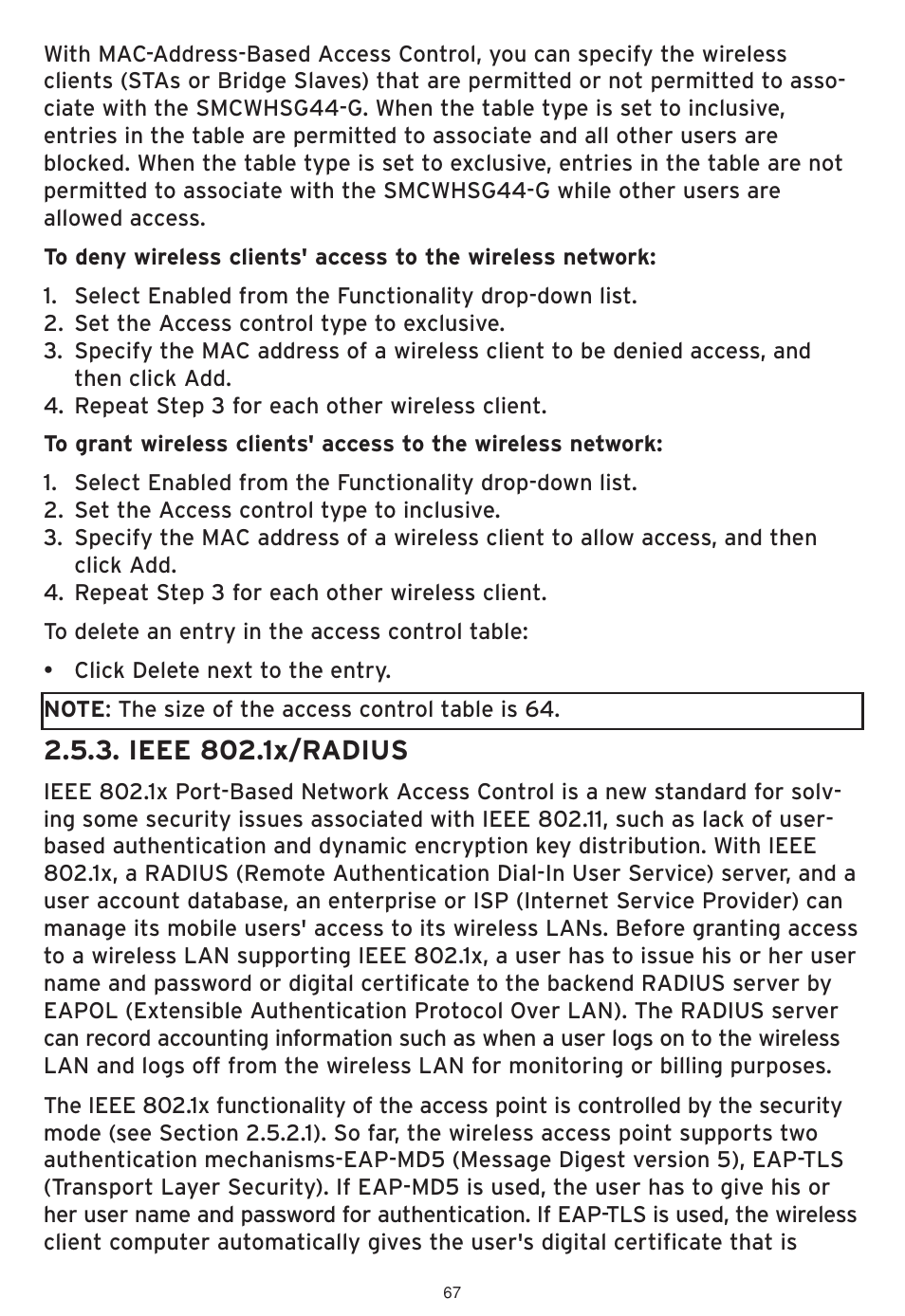 Ieee 802.1x/radius | SMC Networks SMCWHSG44-G User Manual | Page 68 / 100