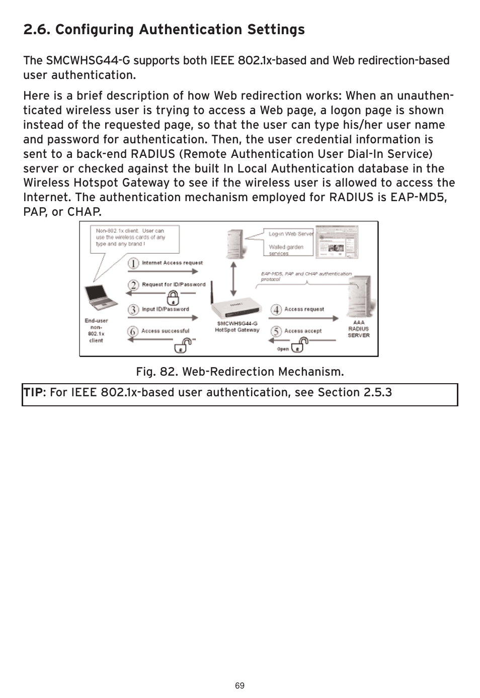 Configuring authentication settings | SMC Networks SMCWHSG44-G User Manual | Page 70 / 100