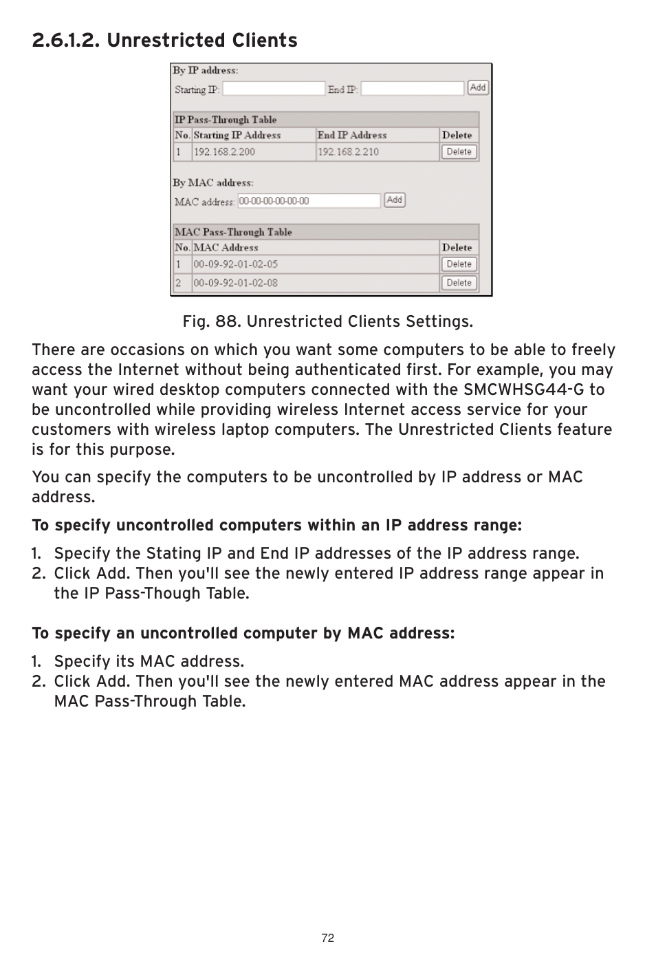 Unrestricted clients | SMC Networks SMCWHSG44-G User Manual | Page 73 / 100