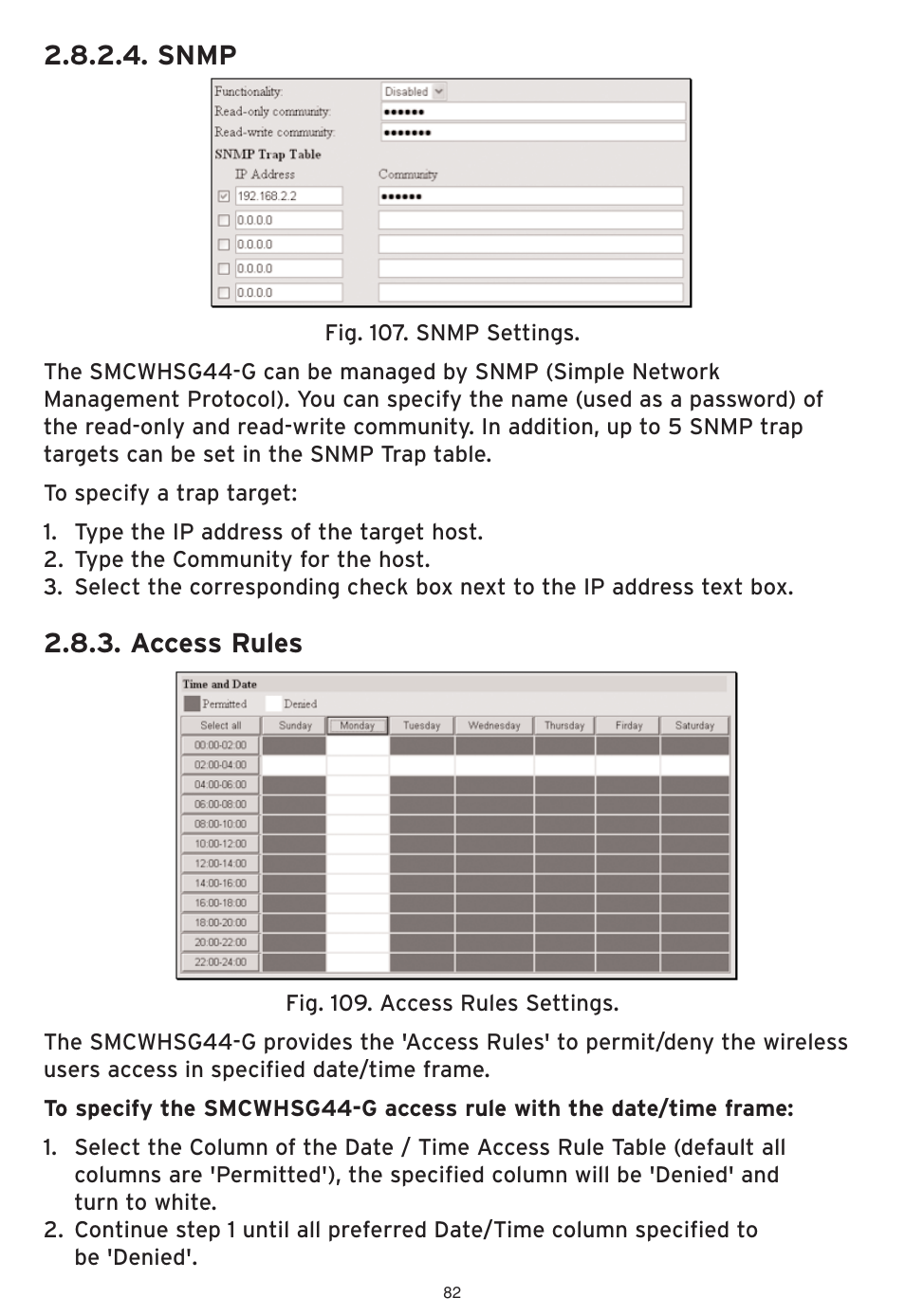 Snmp, Access rules | SMC Networks SMCWHSG44-G User Manual | Page 83 / 100