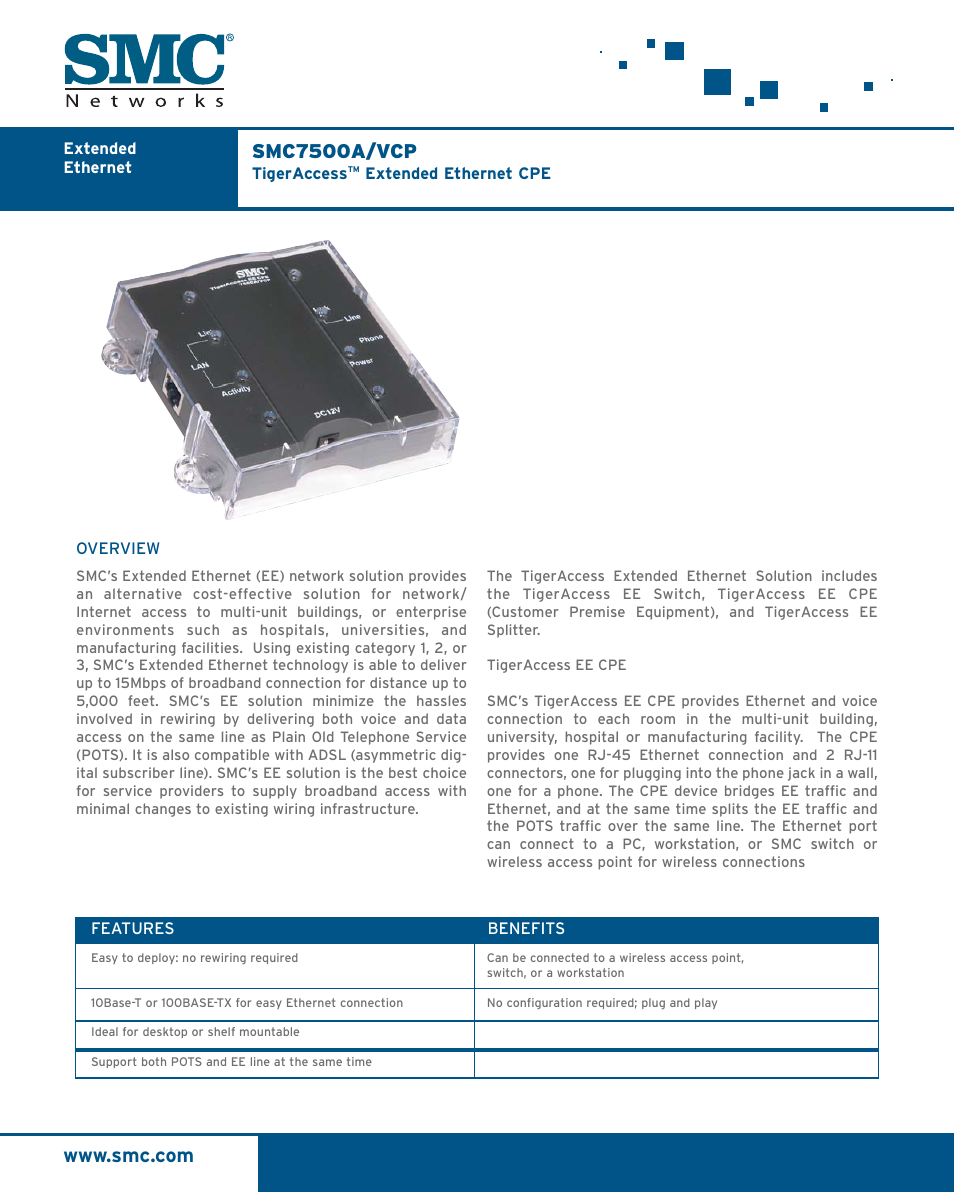 SMC Networks TigerAccess SMC7500VCP User Manual | 2 pages