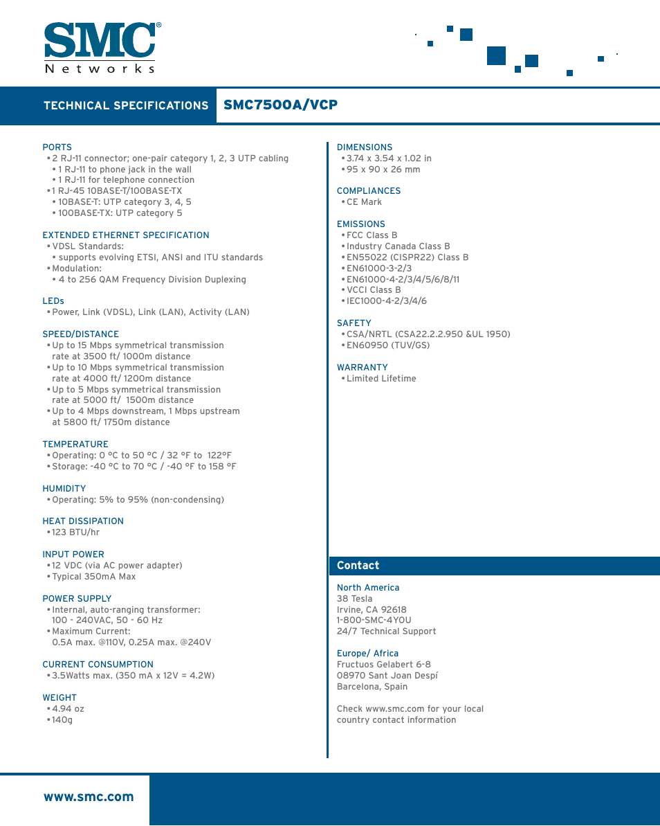 Smc7500a/vcp | SMC Networks TigerAccess SMC7500VCP User Manual | Page 2 / 2