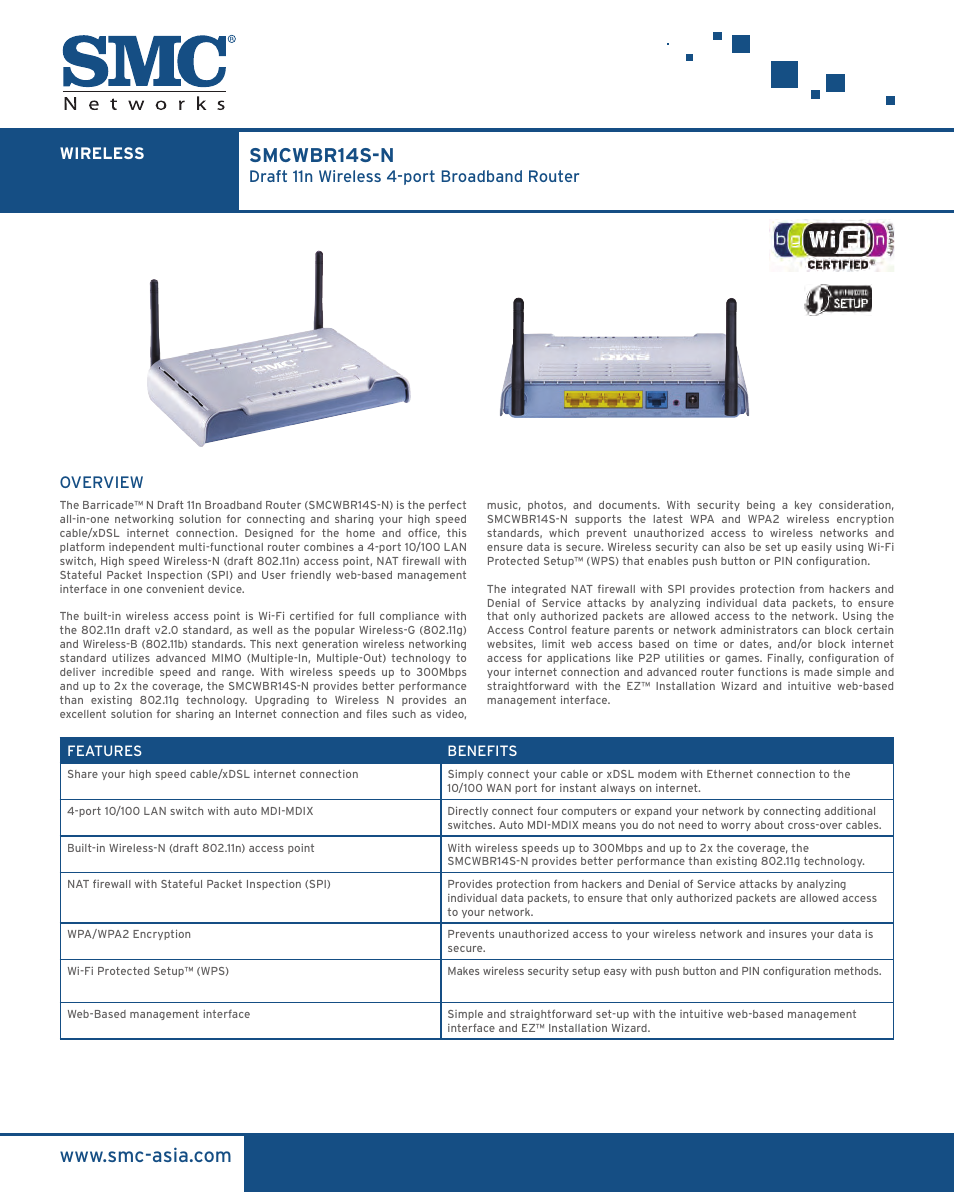 SMC Networks Barricade SMCWBR14S-N User Manual | 2 pages