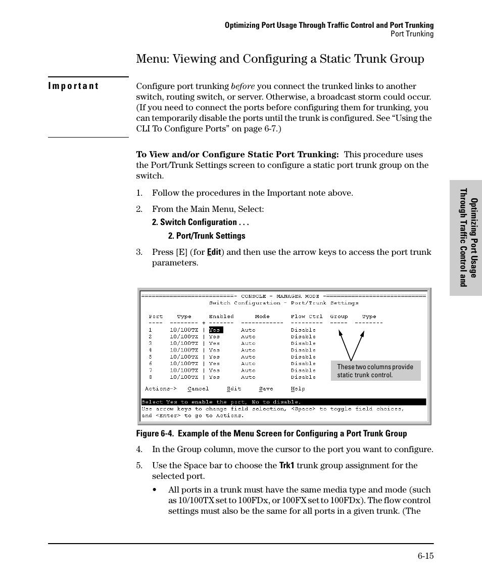 Menu: viewing and configuring a static trunk group | SMC Networks SMC TigerStack II SMC6624M User Manual | Page 107 / 364