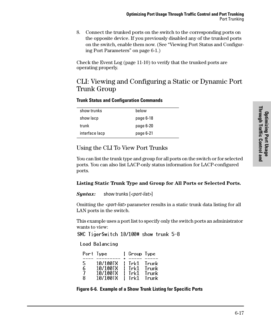 Using the cli to view port trunks, Using the cli to view port trunks -17 | SMC Networks SMC TigerStack II SMC6624M User Manual | Page 109 / 364