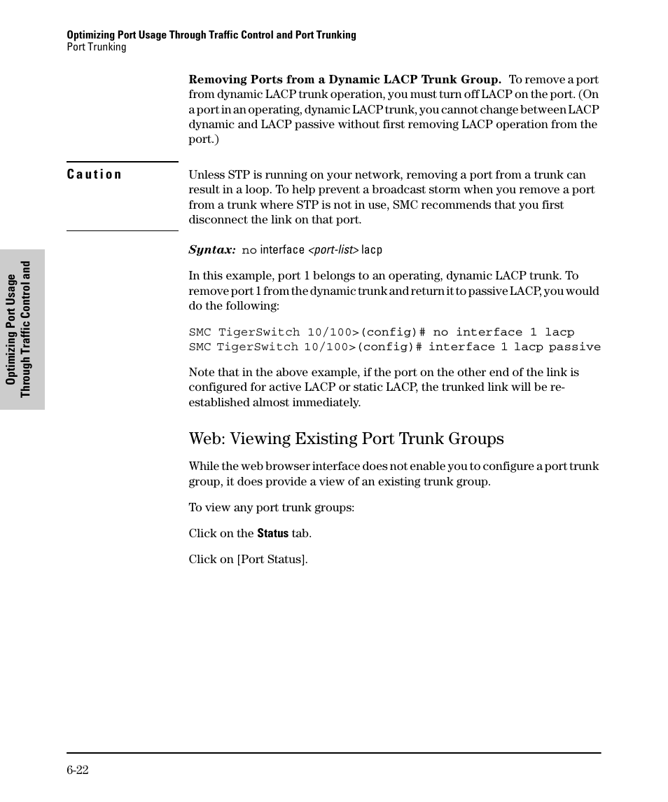 Web: viewing existing port trunk groups, Web: viewing existing port trunk groups -22 | SMC Networks SMC TigerStack II SMC6624M User Manual | Page 114 / 364