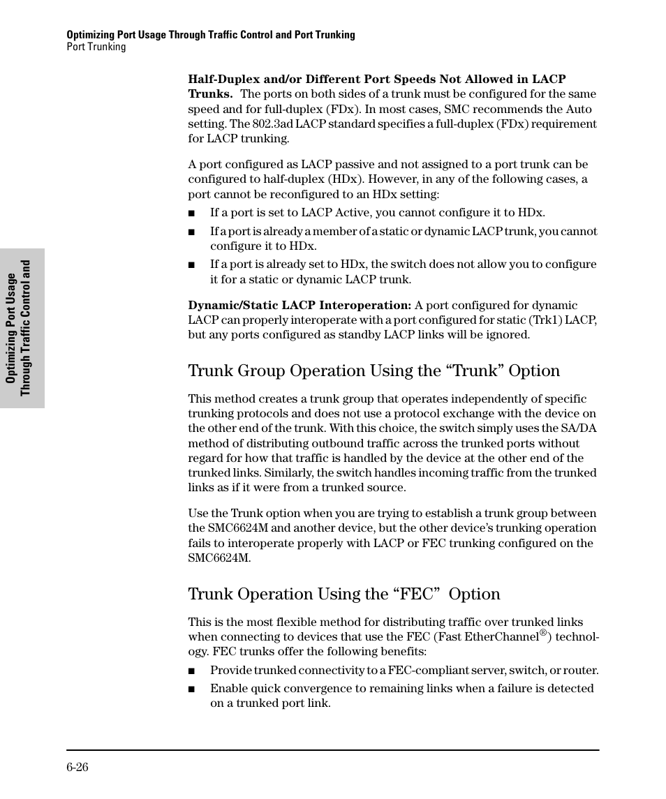 Trunk group operation using the “trunk” option, Trunk operation using the “fec” option, Trunk group operation using the “trunk” option -26 | Trunk operation using the “fec” option -26 | SMC Networks SMC TigerStack II SMC6624M User Manual | Page 118 / 364