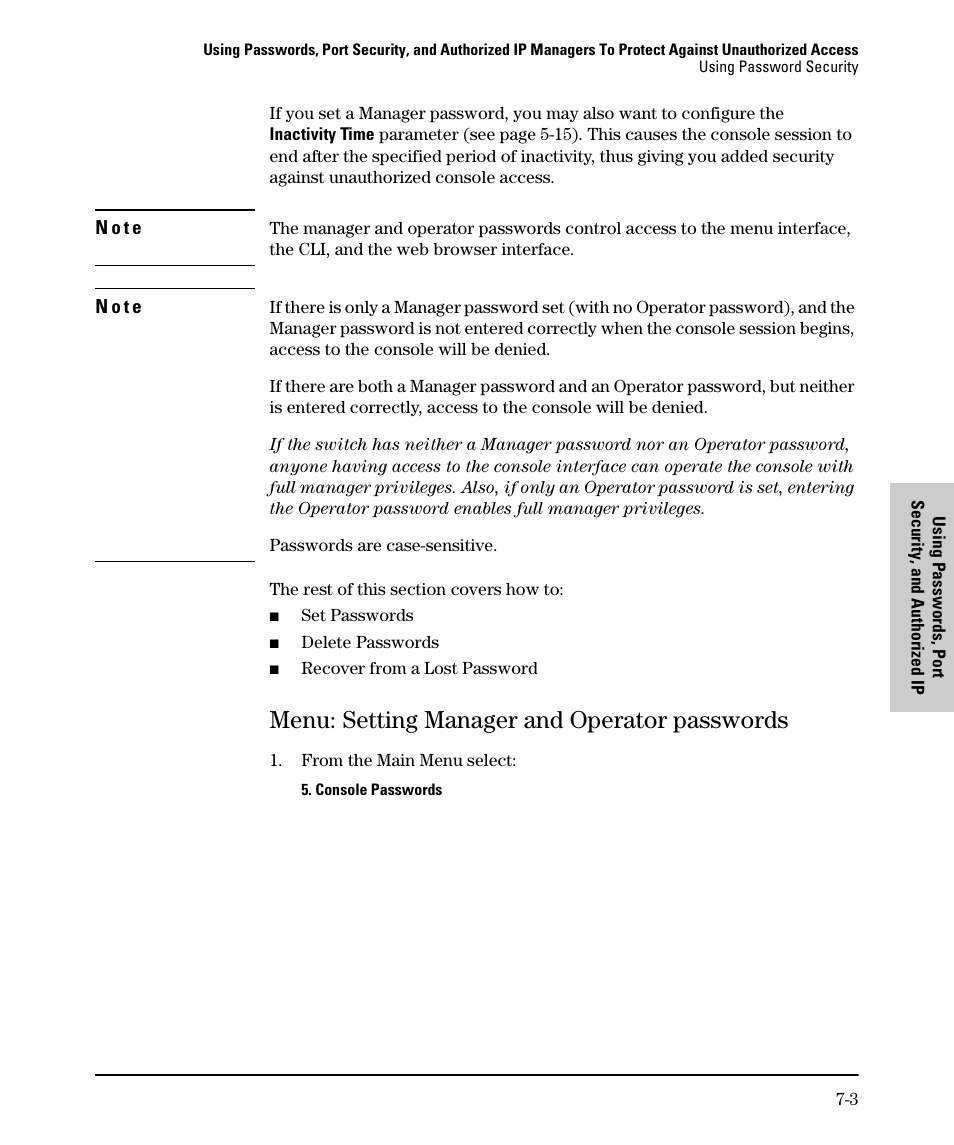 Menu: setting manager and operator passwords, Menu: setting manager and operator passwords -3 | SMC Networks SMC TigerStack II SMC6624M User Manual | Page 123 / 364