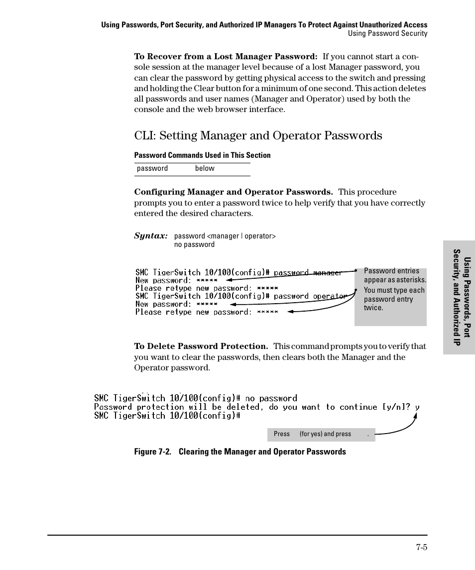 Cli: setting manager and operator passwords, Cli: setting manager and operator passwords -5 | SMC Networks SMC TigerStack II SMC6624M User Manual | Page 125 / 364
