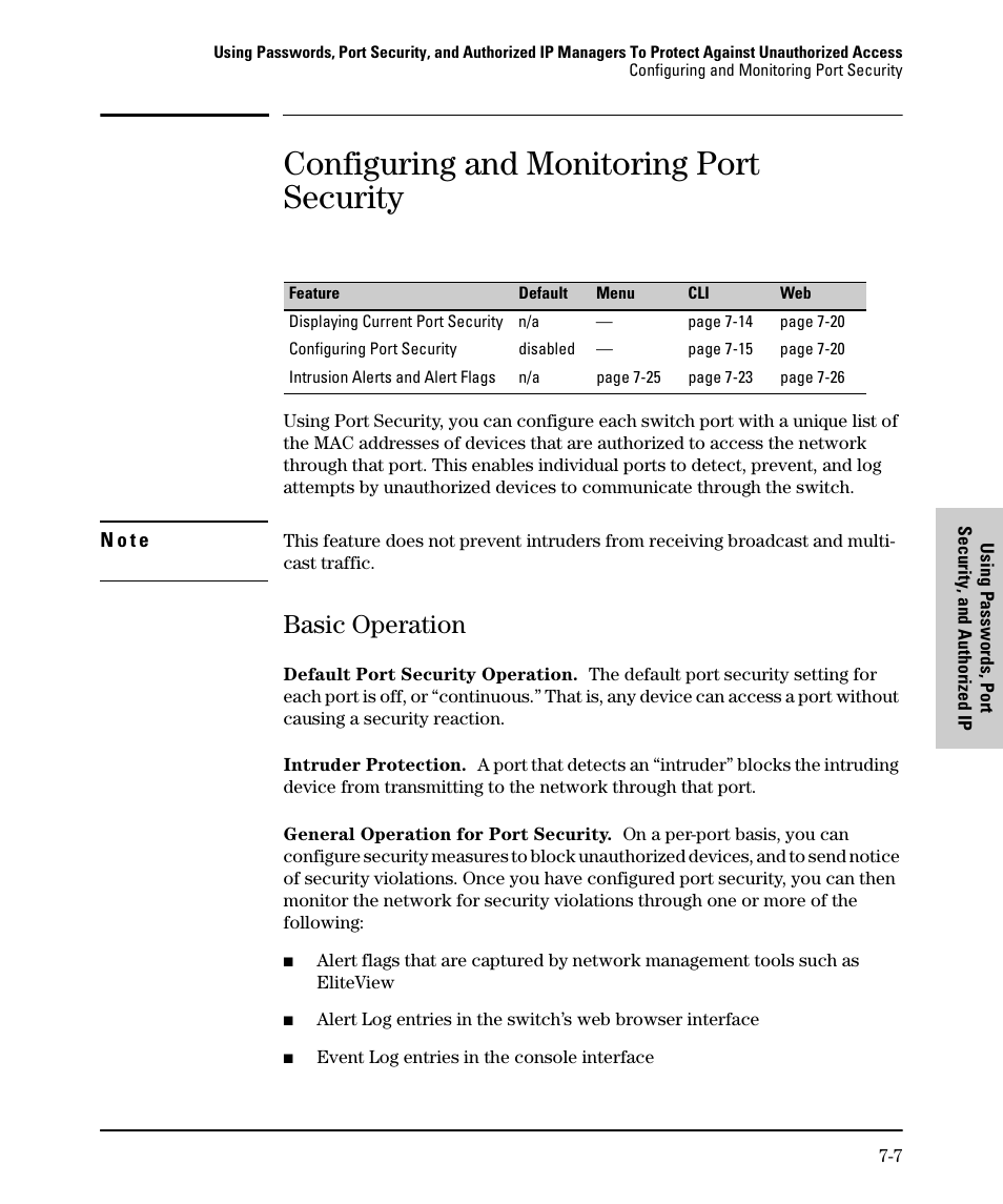Configuring and monitoring port security, Basic operation, Basic operation -7 | SMC Networks SMC TigerStack II SMC6624M User Manual | Page 127 / 364