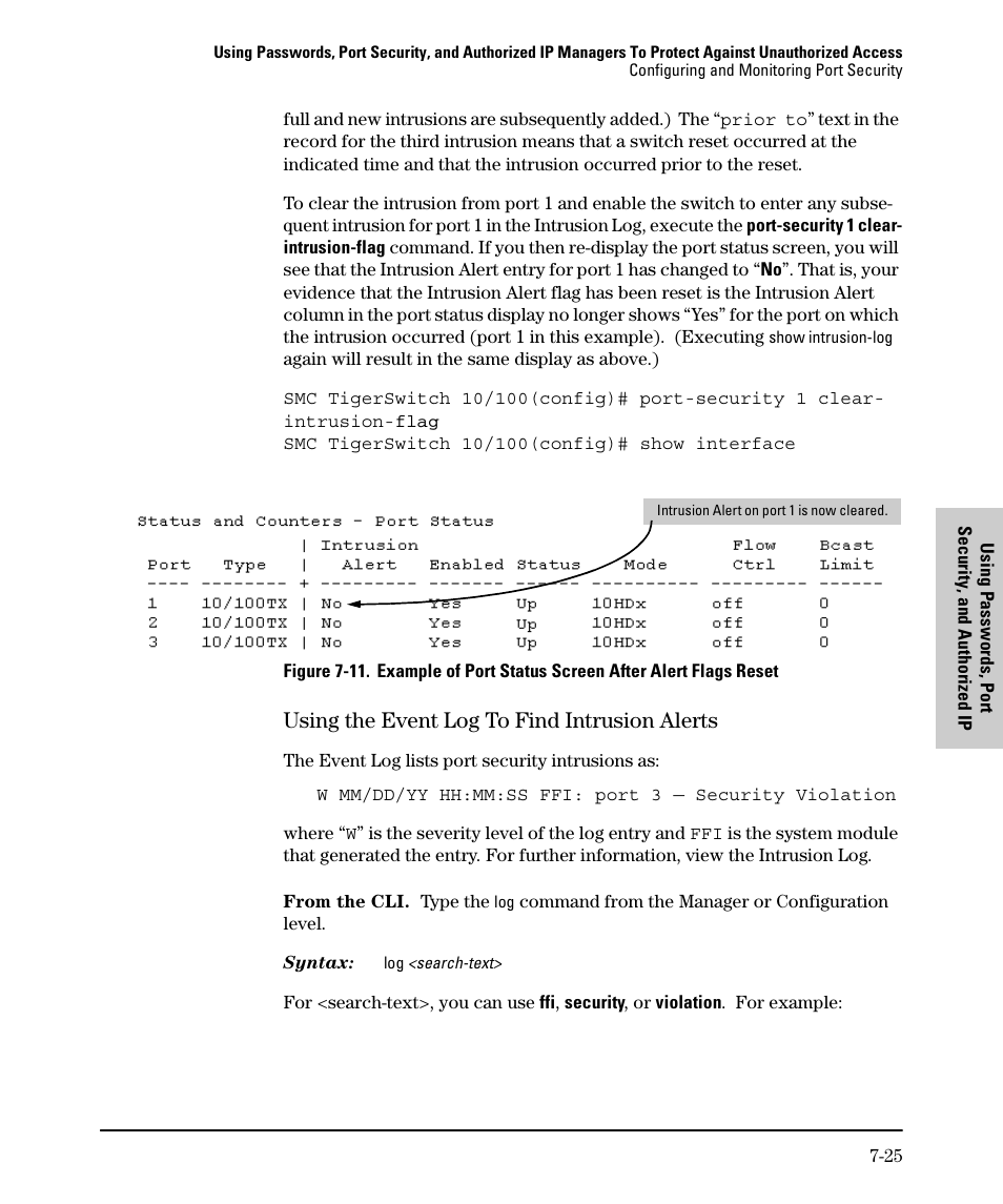 Using the event log to find intrusion alerts, Using the event log to find intrusion alerts -25 | SMC Networks SMC TigerStack II SMC6624M User Manual | Page 145 / 364