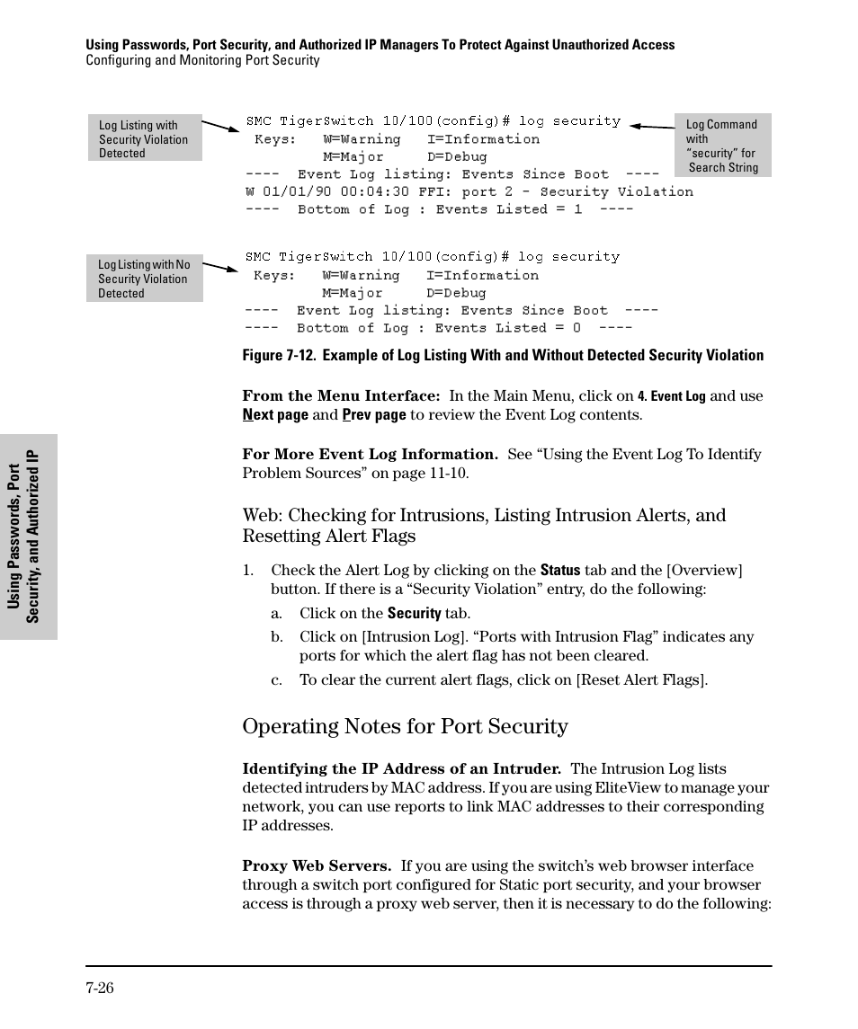 Operating notes for port security, Operating notes for port security -26 | SMC Networks SMC TigerStack II SMC6624M User Manual | Page 146 / 364