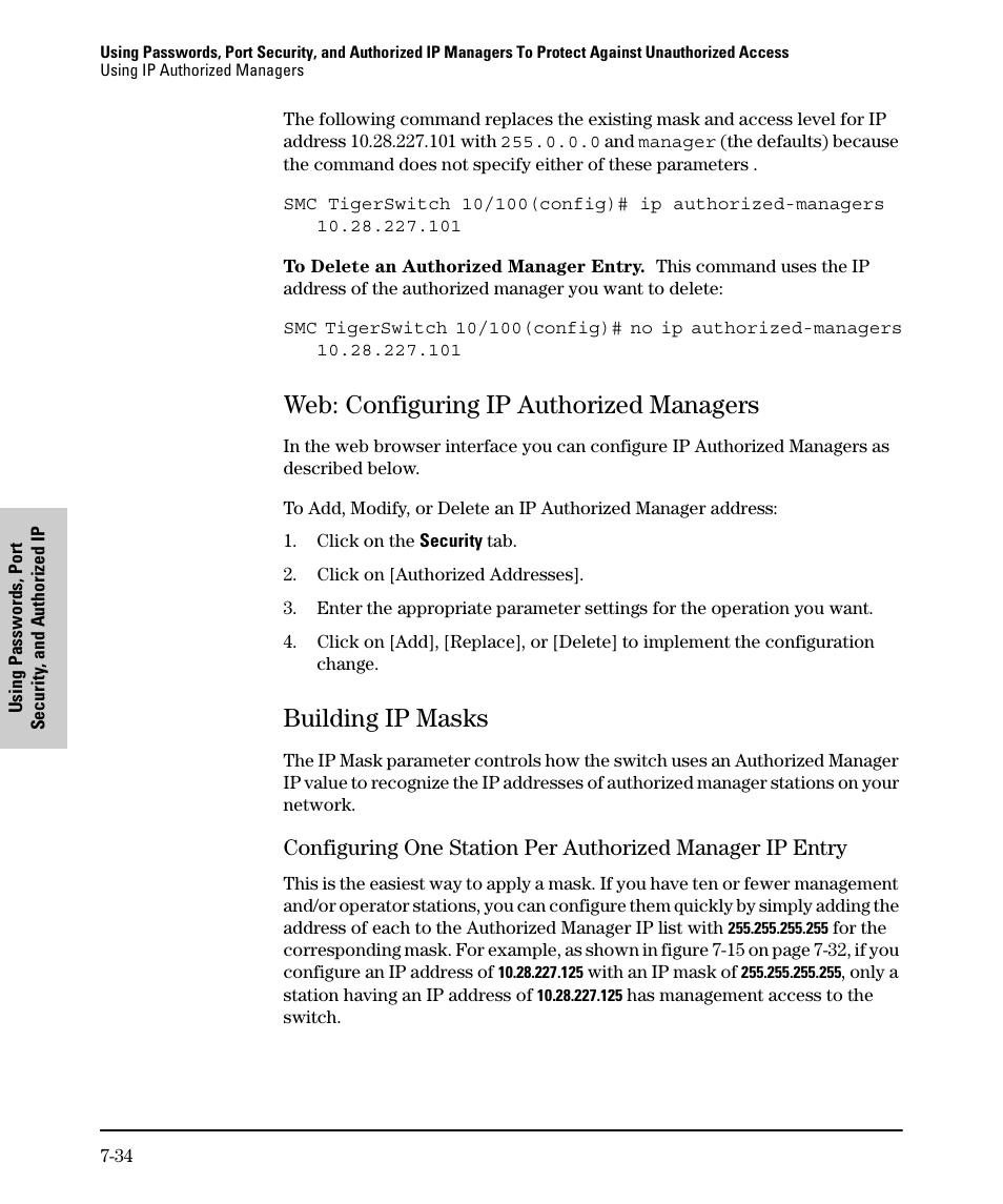 Web: configuring ip authorized managers, Building ip masks, Web: configuring ip authorized managers -34 | Building ip masks -34 | SMC Networks SMC TigerStack II SMC6624M User Manual | Page 154 / 364