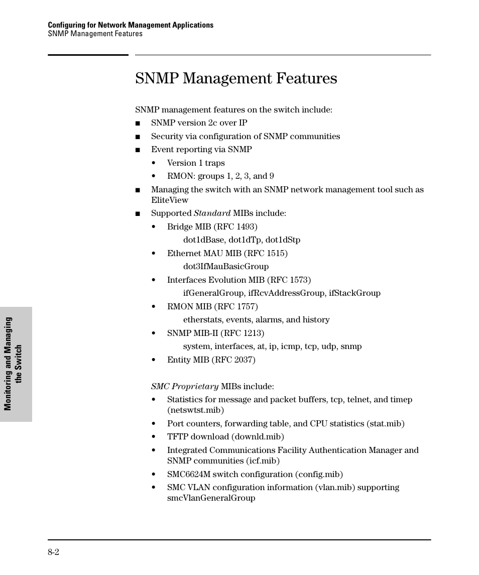 Snmp management features | SMC Networks SMC TigerStack II SMC6624M User Manual | Page 160 / 364