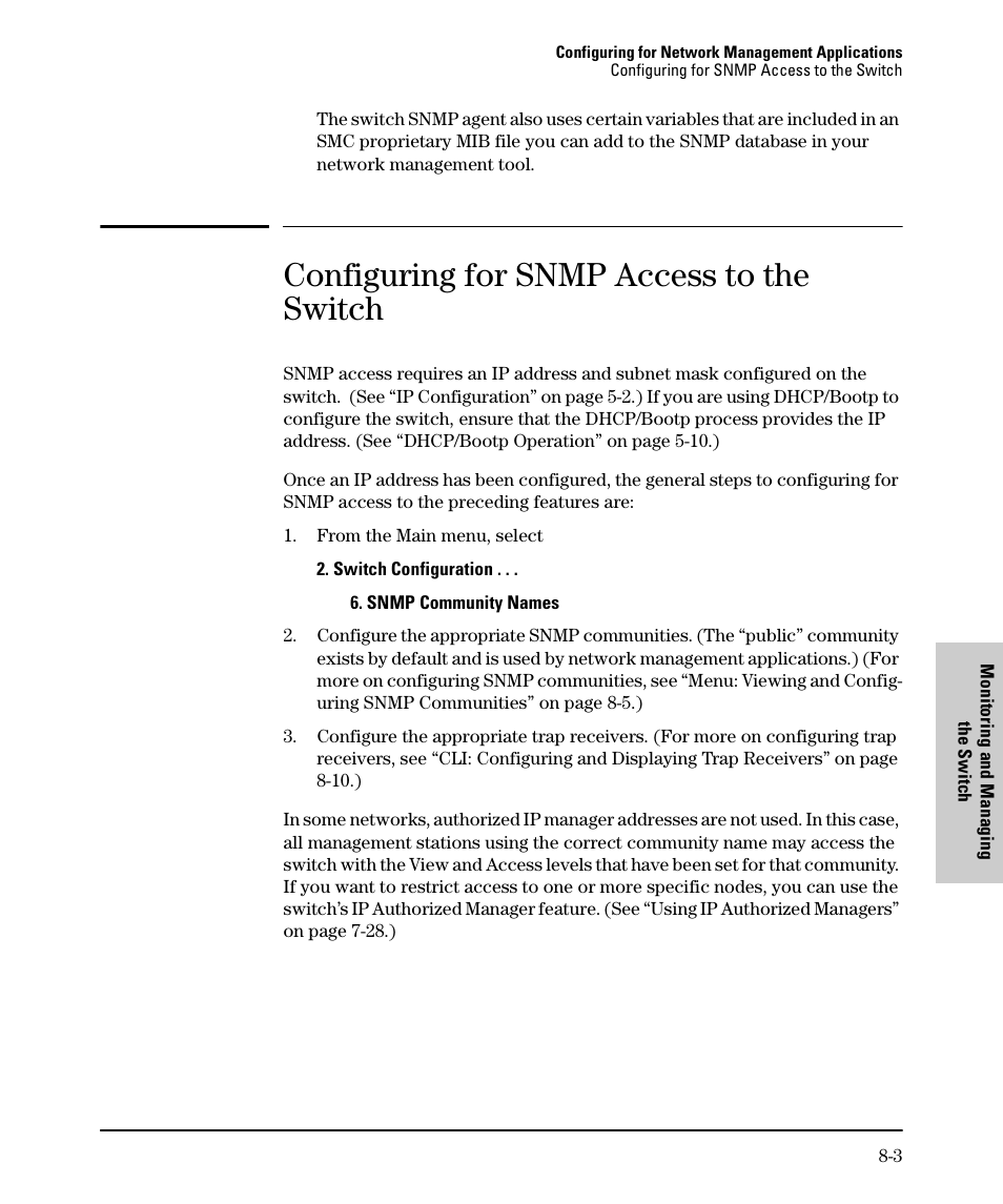 Configuring for snmp access to the switch | SMC Networks SMC TigerStack II SMC6624M User Manual | Page 161 / 364