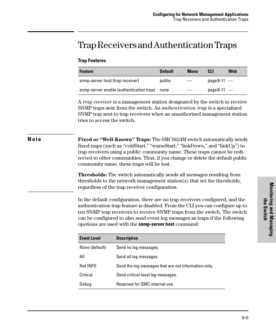 Trap receivers and authentication traps | SMC Networks SMC TigerStack II SMC6624M User Manual | Page 167 / 364