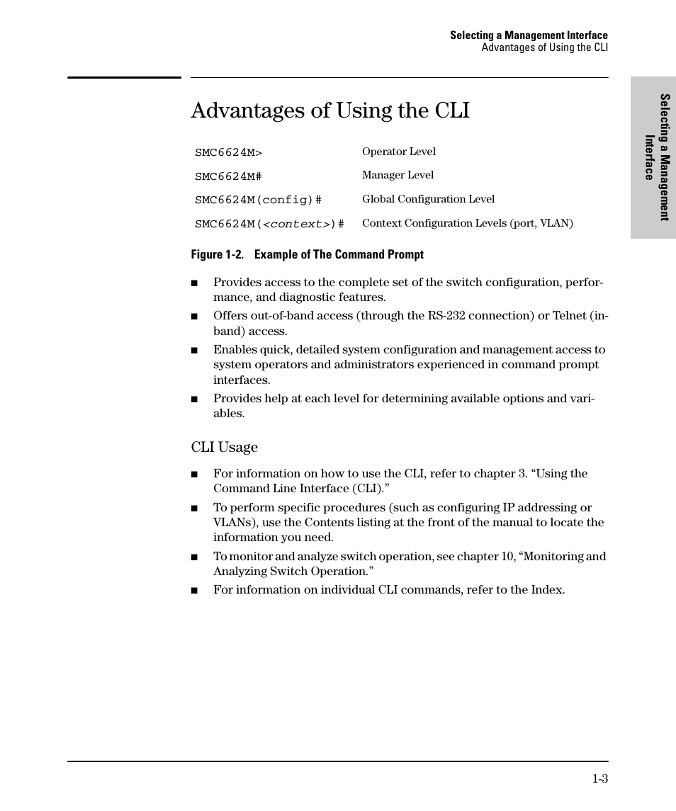 Advantages of using the cli, Cli usage, Cli usage -3 | SMC Networks SMC TigerStack II SMC6624M User Manual | Page 19 / 364