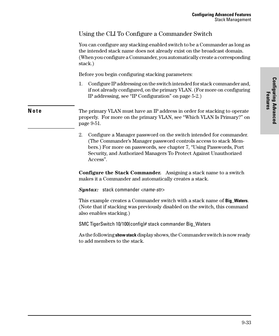 Using the cli to configure a commander switch, Using the cli to configure a commander switch -33 | SMC Networks SMC TigerStack II SMC6624M User Manual | Page 203 / 364