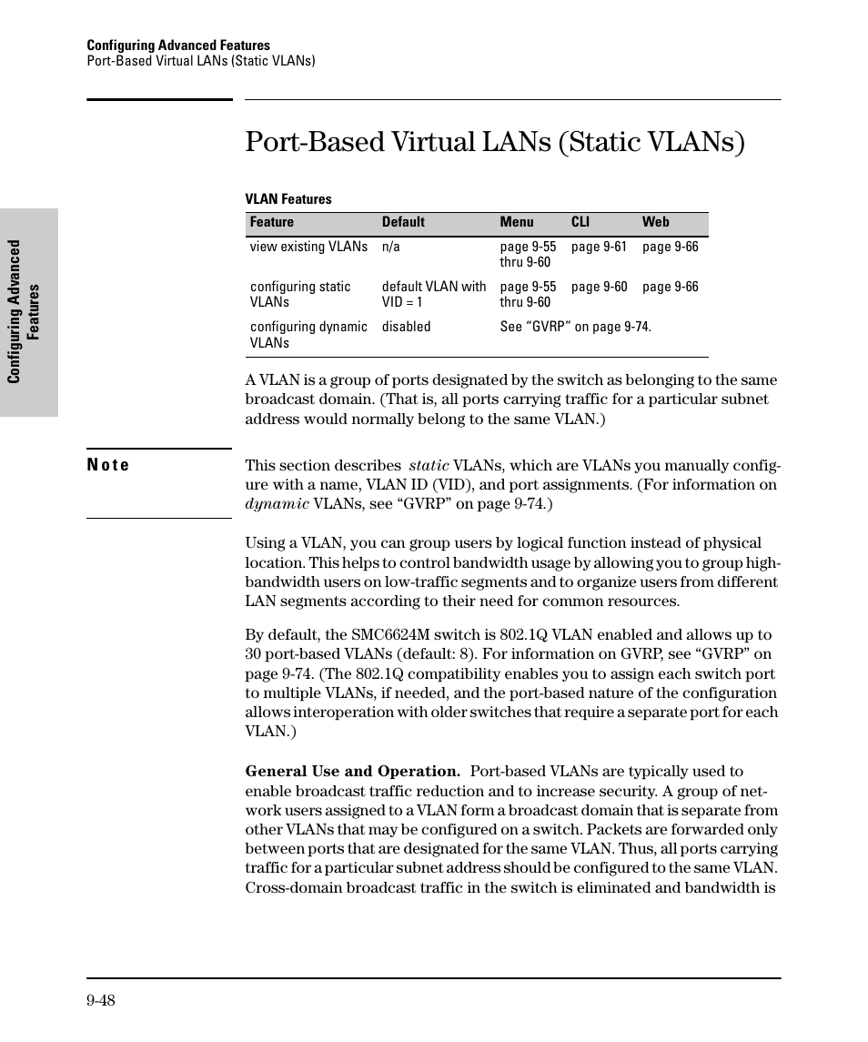 Port-based virtual lans (static vlans) | SMC Networks SMC TigerStack II SMC6624M User Manual | Page 218 / 364