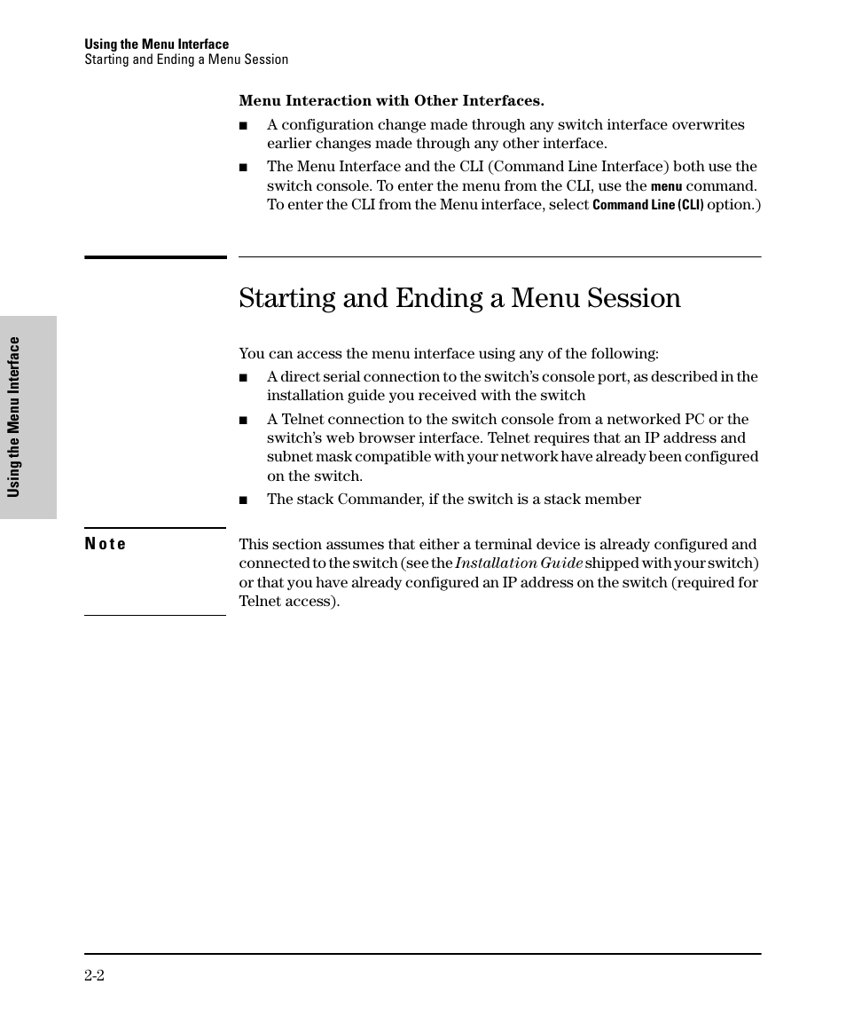 Starting and ending a menu session | SMC Networks SMC TigerStack II SMC6624M User Manual | Page 22 / 364