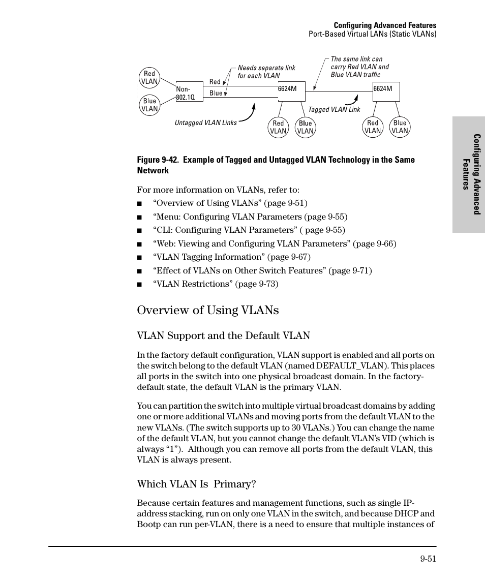 Overview of using vlans, Vlan support and the default vlan, Which vlan is primary | Overview of using vlans -51 | SMC Networks SMC TigerStack II SMC6624M User Manual | Page 221 / 364