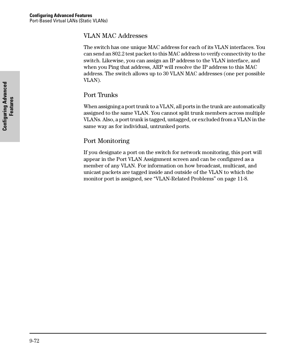 Vlan mac addresses, Port trunks, Port monitoring | SMC Networks SMC TigerStack II SMC6624M User Manual | Page 242 / 364