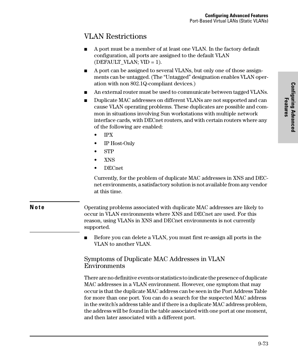 Vlan restrictions, Vlan restrictions -73, E 9-73 | SMC Networks SMC TigerStack II SMC6624M User Manual | Page 243 / 364