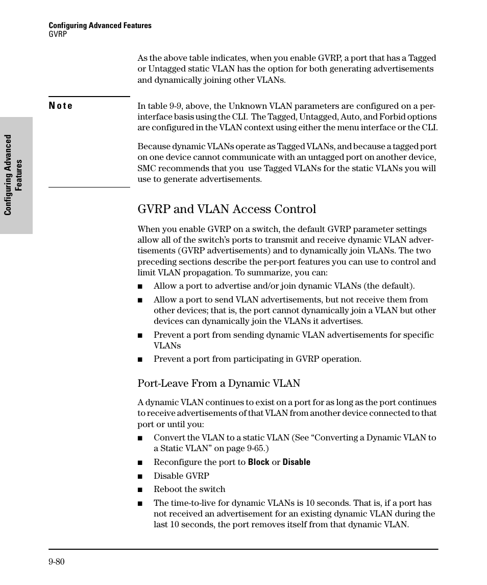 Gvrp and vlan access control, Port-leave from a dynamic vlan, Gvrp and vlan access control -80 | Port-leave from a dynamic vlan -80 | SMC Networks SMC TigerStack II SMC6624M User Manual | Page 250 / 364