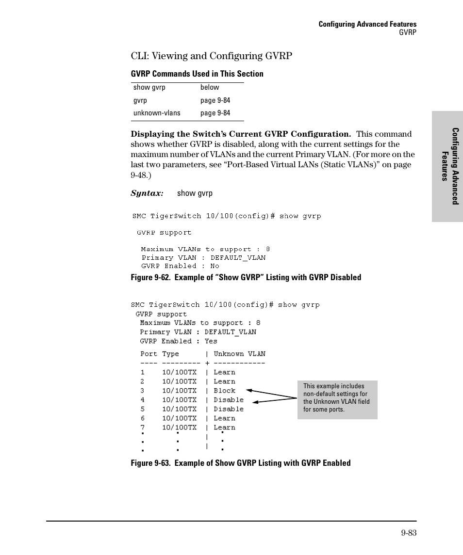 Cli: viewing and configuring gvrp, Cli: viewing and configuring gvrp -83 | SMC Networks SMC TigerStack II SMC6624M User Manual | Page 253 / 364