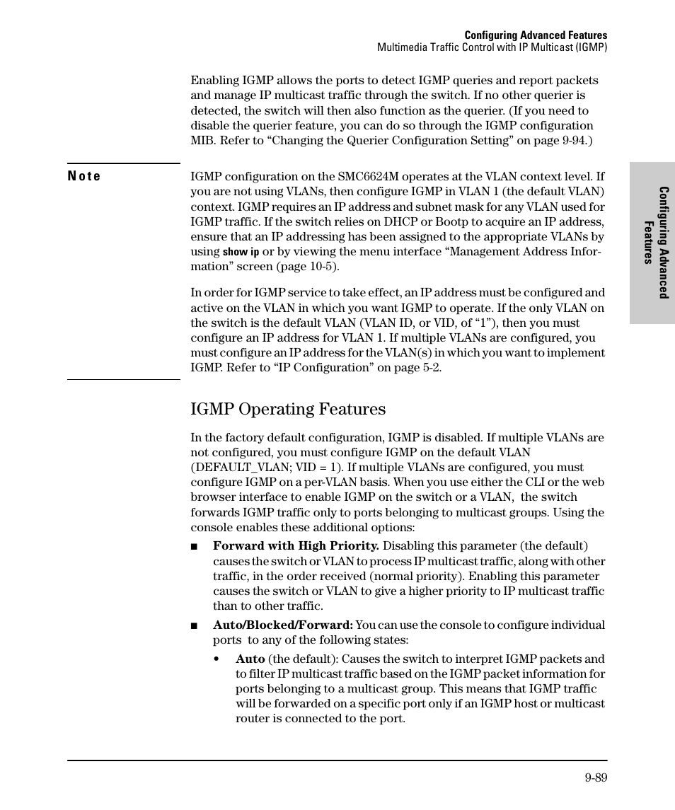 Igmp operating features, Igmp operating features -89 | SMC Networks SMC TigerStack II SMC6624M User Manual | Page 259 / 364