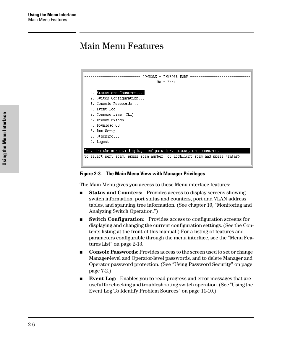 Main menu features | SMC Networks SMC TigerStack II SMC6624M User Manual | Page 26 / 364