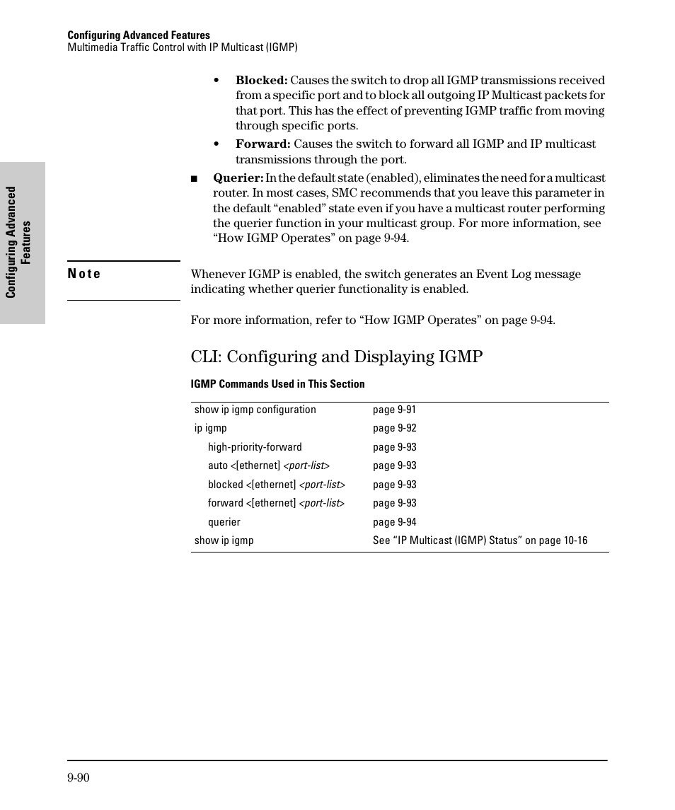 Cli: configuring and displaying igmp, Cli: configuring and displaying igmp -90 | SMC Networks SMC TigerStack II SMC6624M User Manual | Page 260 / 364