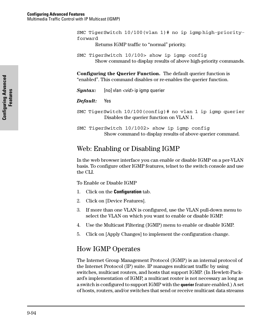 Web: enabling or disabling igmp, How igmp operates, Web: enabling or disabling igmp -94 | How igmp operates -94 | SMC Networks SMC TigerStack II SMC6624M User Manual | Page 264 / 364