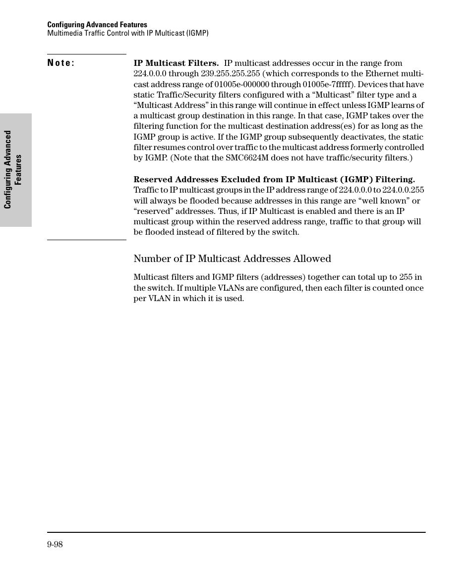 Number of ip multicast addresses allowed, Number of ip multicast addresses allowed -98 | SMC Networks SMC TigerStack II SMC6624M User Manual | Page 268 / 364