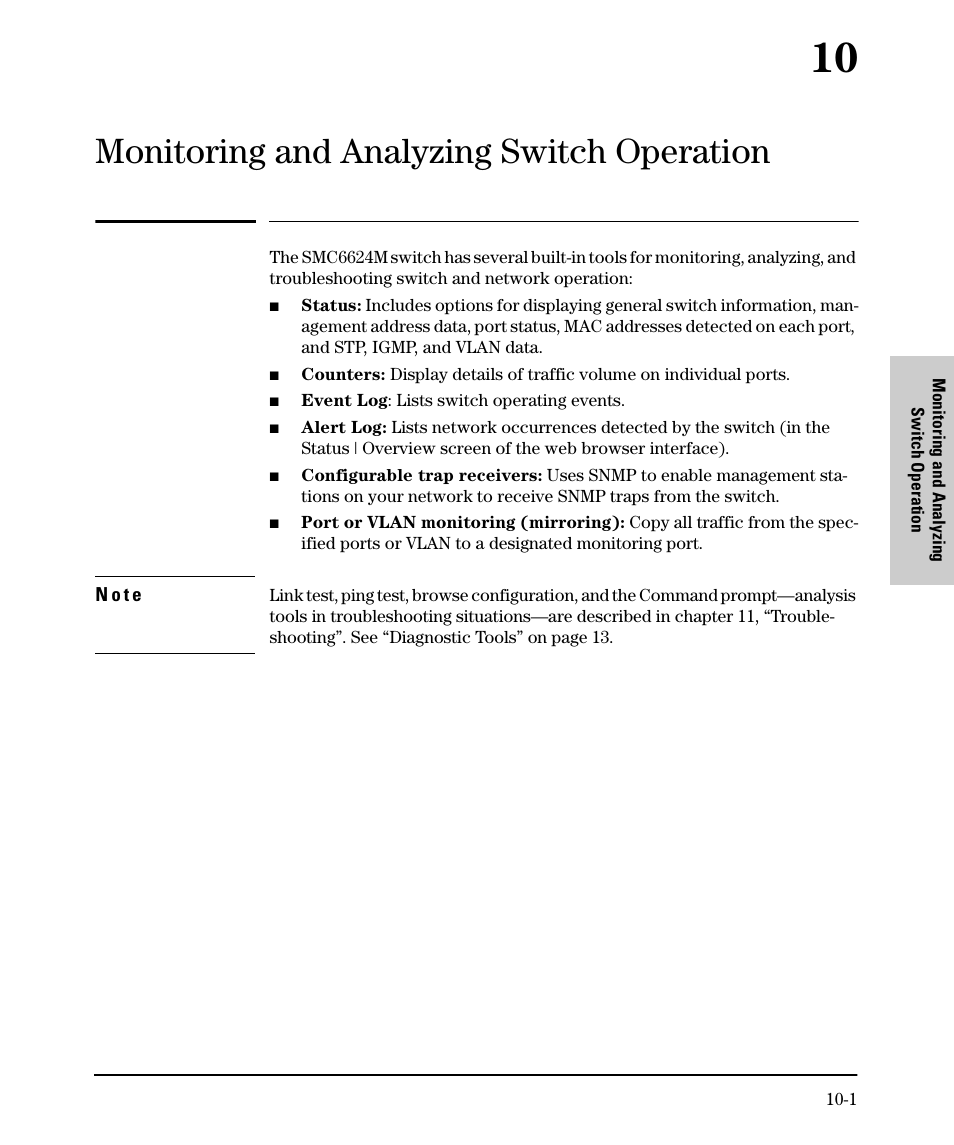 Monitoring and analyzing switch operation, 10 monitoring and analyzing switch operation | SMC Networks SMC TigerStack II SMC6624M User Manual | Page 279 / 364
