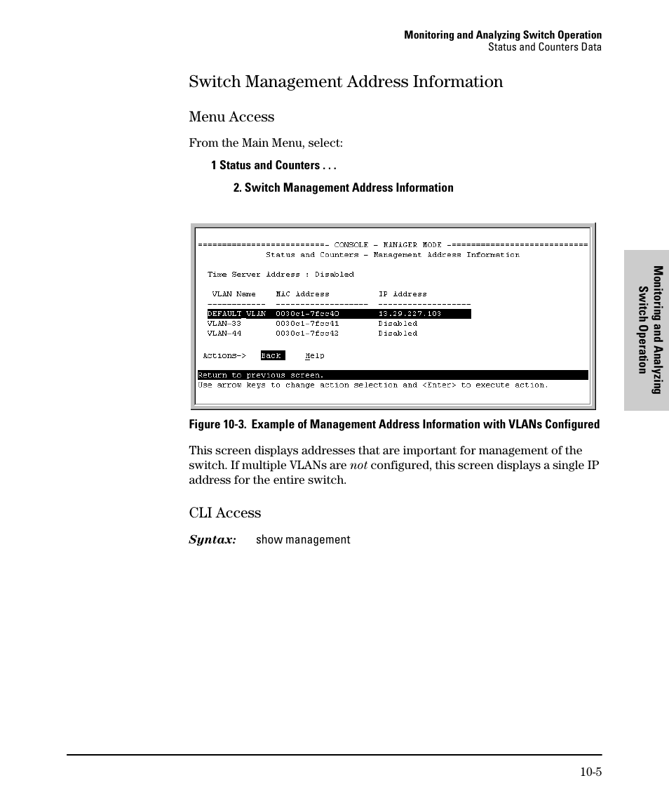 Switch management address information, Menu access, Cli access | Switch management address information -5, Menu access -5 cli access -5 | SMC Networks SMC TigerStack II SMC6624M User Manual | Page 283 / 364
