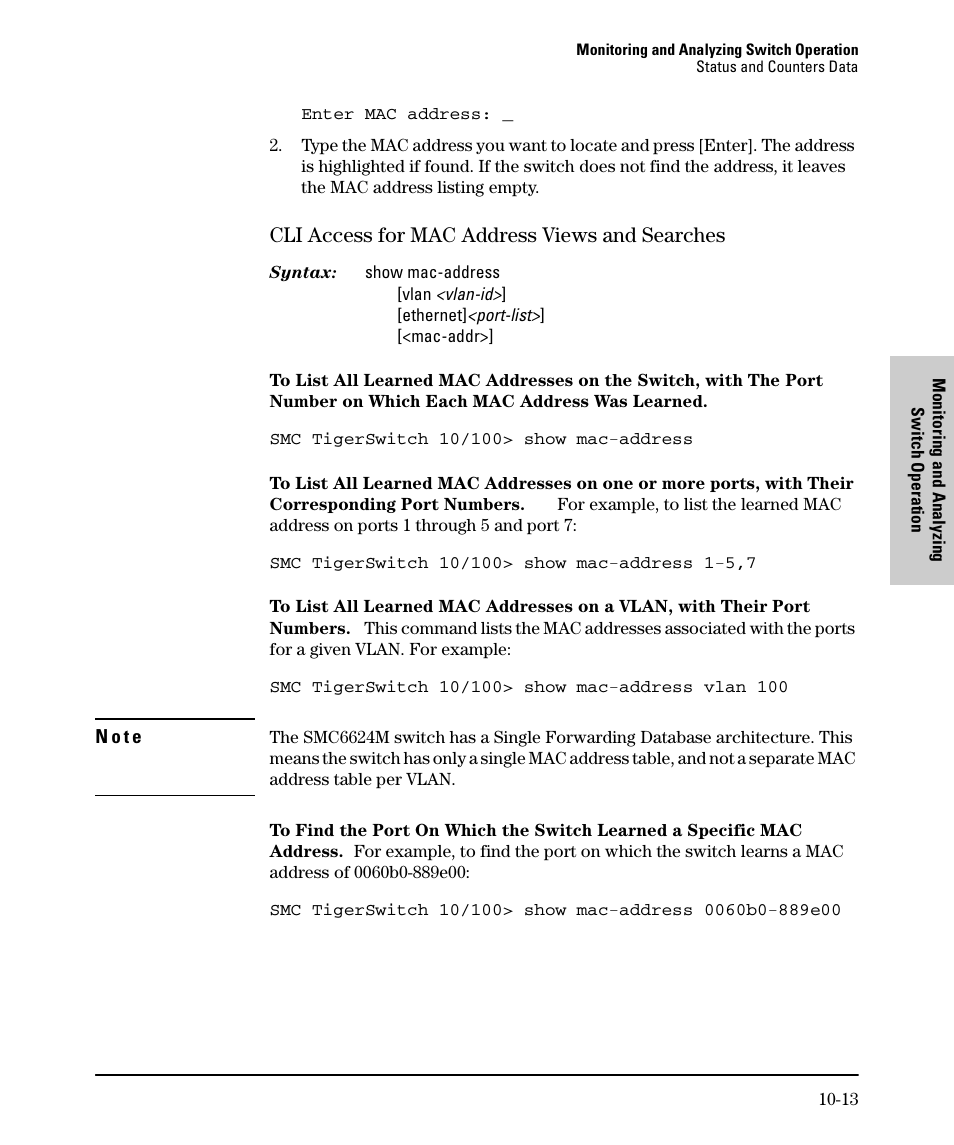Cli access for mac address views and searches, Cli access for mac address views and searches -13 | SMC Networks SMC TigerStack II SMC6624M User Manual | Page 291 / 364