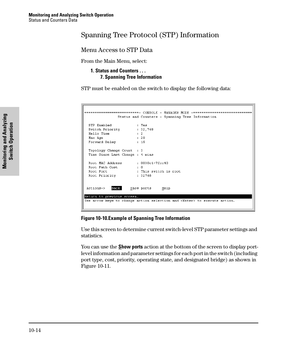 Spanning tree protocol (stp) information, Menu access to stp data, Spanning tree protocol (stp) information -14 | Menu access to stp data -14 | SMC Networks SMC TigerStack II SMC6624M User Manual | Page 292 / 364