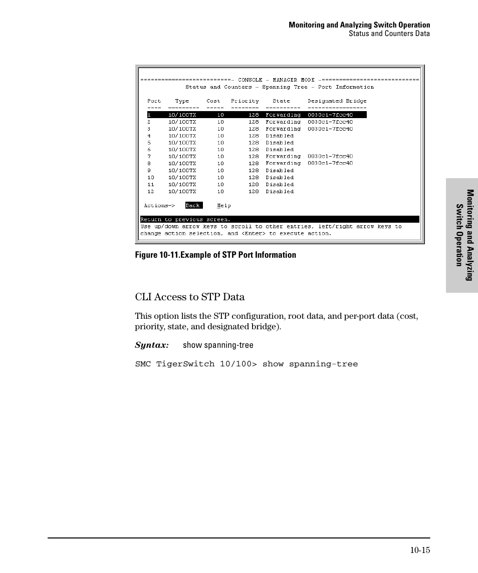 Cli access to stp data, Cli access to stp data -15 | SMC Networks SMC TigerStack II SMC6624M User Manual | Page 293 / 364